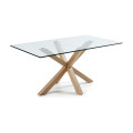 Table en verre Argo et pieds en acier effet bois PROMO