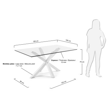 Table Argo en verre et pieds en acier finition Transparent 180 cm