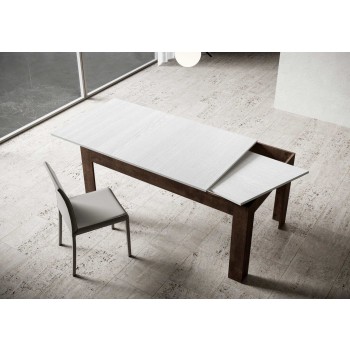 Table Bibi - Table extensible 90x120/180 cm Bibi Mix Spatolato Plateau Blanc - Piètement Spatolato Anthracite