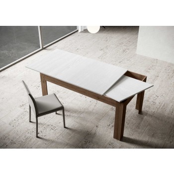 Table Bibi - Table extensible 90x120/180 cm Bibi Mix Spatolato Plateau Blanc - Piètement Spatolato Anthracite