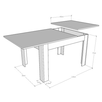 Table Bibi - Table extensible 90x120/180 cm Bibi Mix Spatolato Plateau Blanc - Piètement Spatolato Anthracite