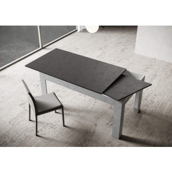 Table Bibi - Table extensible 90x120/180 cm Bibi Mix Spatolato Plateau Blanc - Piètement Spatolato Anthracite