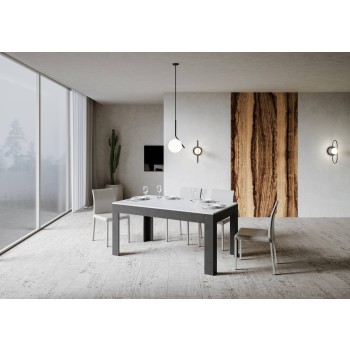 Table Bibi - Table extensible 90x160/220 cm Bibi Mix Spatolato Plateau Blanc - Piètement Spatolato Anthracite