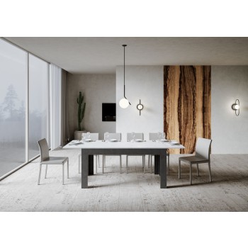 Table Bibi - Table extensible 90x160/220 cm Bibi Mix Spatolato Plateau Blanc - Piètement Spatolato Anthracite