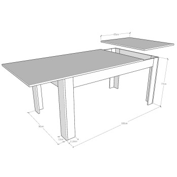 Table Bibi - Table extensible 90x160/220 cm Bibi Mix Spatolato Plateau Blanc - Piètement Spatolato Anthracite