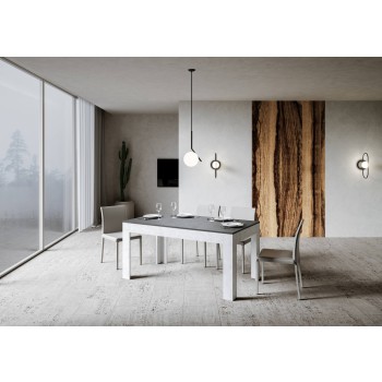 Table Bibi - Table extensible 90x160/220 cm Bibi Mix Spatolato Plateau Blanc - Piètement Spatolato Anthracite