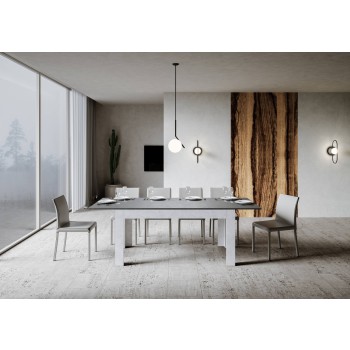 Table Bibi - Table extensible 90x160/220 cm Bibi Mix Spatolato Plateau Blanc - Piètement Spatolato Anthracite