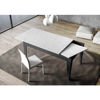 Table Cico - Table extensible 90x120/180 cm Cico Mix Spatulé Plateau Blanc - Piètement Spatulé Anthracite