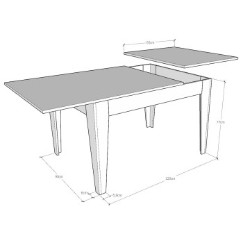 Table Cico - Table extensible 90x120/180 cm Cico Mix Spatulé Plateau Blanc - Piètement Spatulé Anthracite