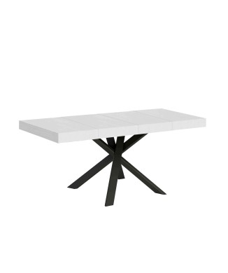 Table Clerk Premium - Table extensible 90x90/194 cm Plateau Clerk Premium Frêne Blanc - Pieds Anthracite