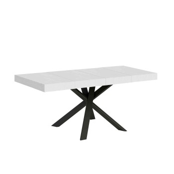 Table Clerk Premium - Table extensible 90x90/194 cm Plateau Clerk Premium Frêne Blanc - Pieds Anthracite