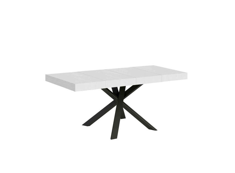 Table Clerk Premium - Table extensible 90x90/194 cm Plateau Clerk Premium Frêne Blanc - Pieds Anthracite