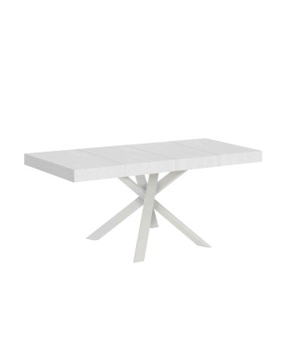 Table Clerk Premium - Table extensible 90x90/194 cm Plateau Clerk Premium Frêne Blanc - Pieds Blancs