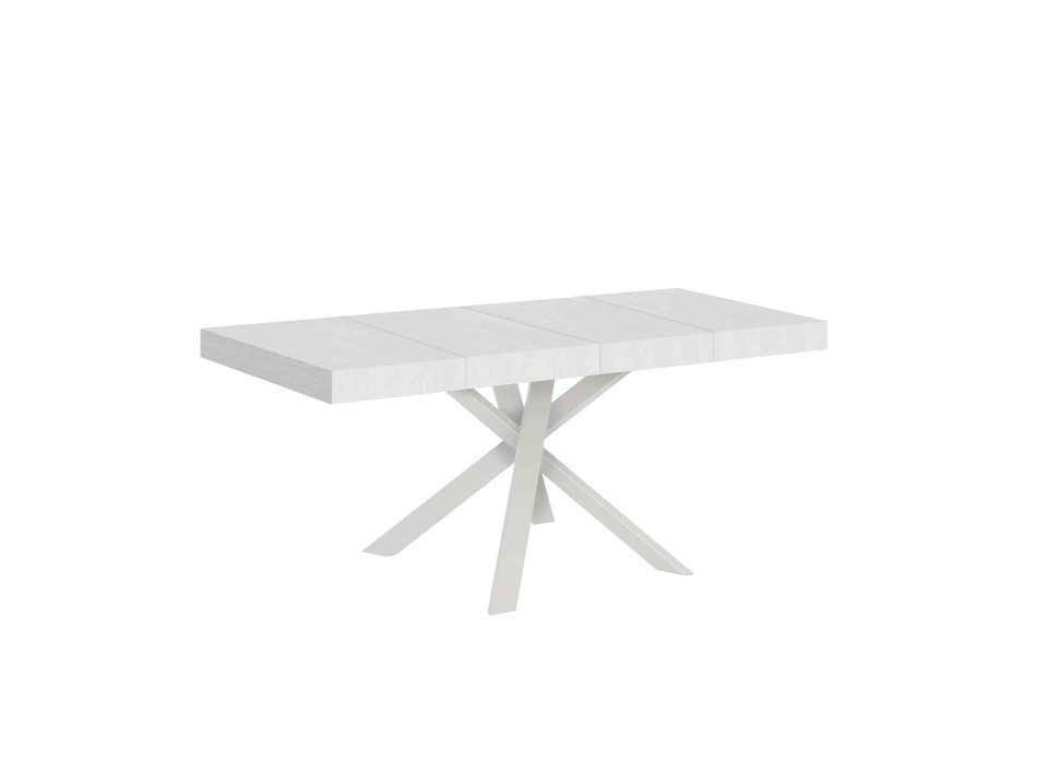 Table Clerk Premium - Table extensible 90x90/194 cm Plateau Clerk Premium Frêne Blanc - Pieds Blancs