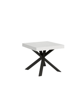 Table Clerk - Table extensible 90x90/194 cm Plateau Clerk Frêne Blanc - Pieds Anthracite