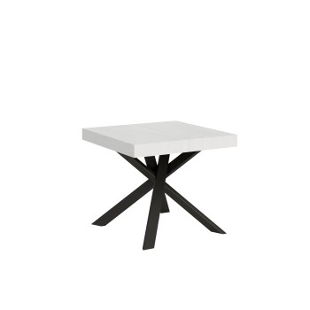 Table Clerk - Table extensible 90x90/194 cm Plateau Clerk Frêne Blanc - Pieds Anthracite