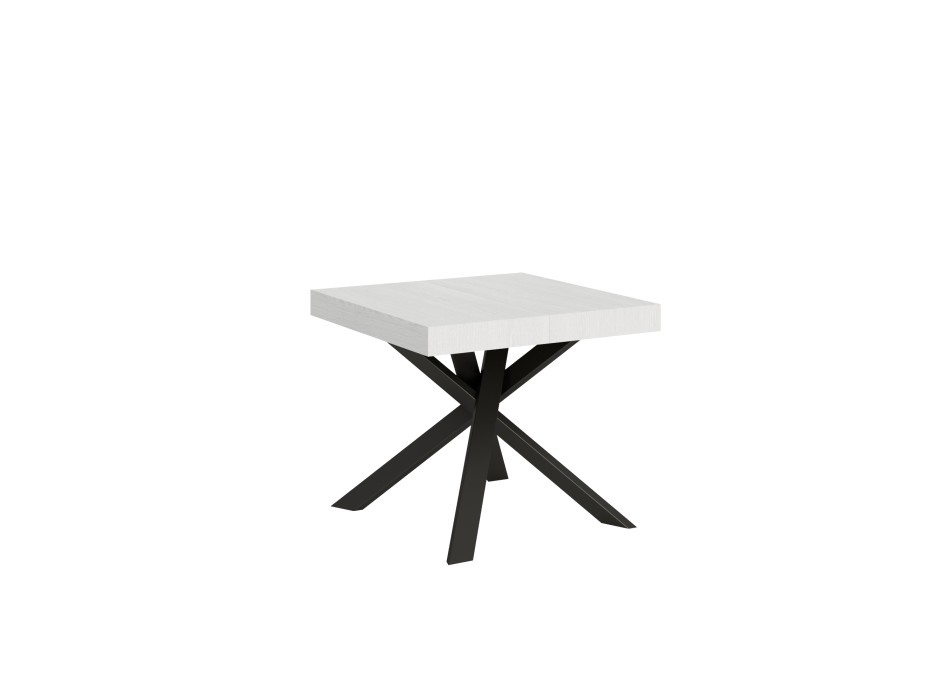 Table Clerk - Table extensible 90x90/194 cm Plateau Clerk Frêne Blanc - Pieds Anthracite