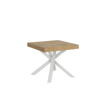 Table Clerk - Table extensible 90x90/194 cm Plateau Clerk Frêne Blanc - Pieds Blancs