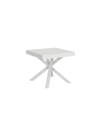 Table Clerk - Table extensible 90x90/194 cm Plateau Clerk Frêne Blanc - Pieds Blancs