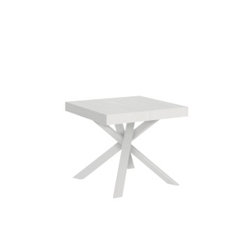 Table Clerk - Table extensible 90x90/194 cm Plateau Clerk Frêne Blanc - Pieds Blancs