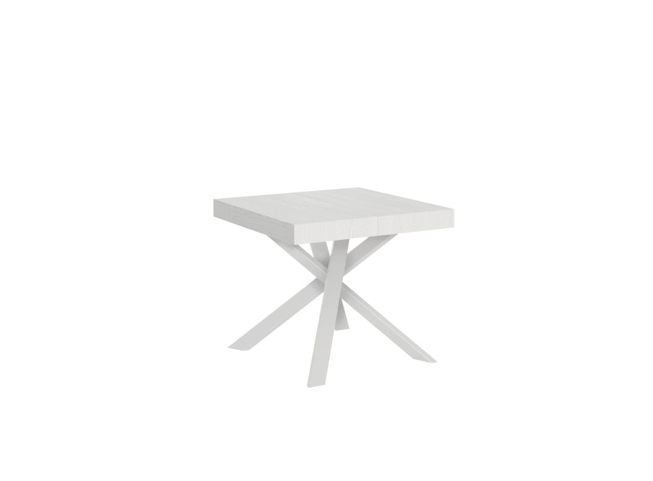 Table Clerk - Table extensible 90x90/194 cm Plateau Clerk Frêne Blanc - Pieds Blancs