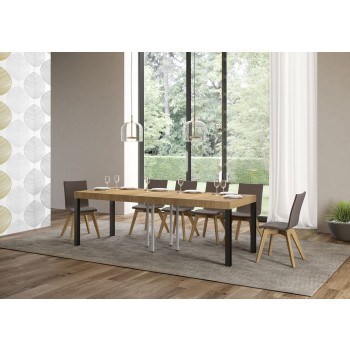 Table Everyday Premium - Table extensible 90x90/246 cm Everyday Premium Frêne Blanc Structure Anthracite