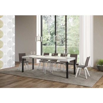 Everyday Table - Table extensible 90x90/246 cm Everyday Frêne Blanc Structure Anthracite