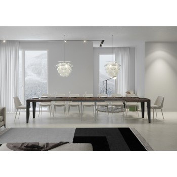 Table Flame Anthracite - Table extensible 90x130/390 cm Frêne Blanc Flamme Structure Anthracite