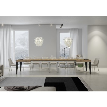 Table Flame Anthracite - Table extensible 90x130/390 cm Frêne Blanc Flamme Structure Anthracite