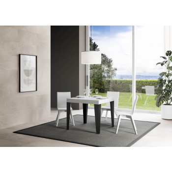 Table Flame Anthracite - Table extensible 90x90/246 cm Frêne Blanc Flamme Structure Anthracite