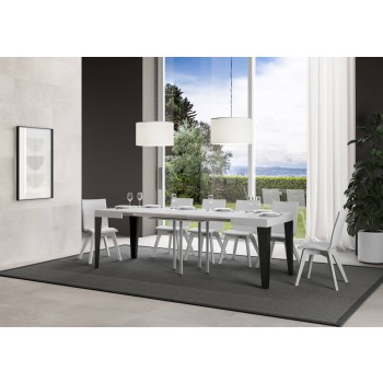 Table Flame Anthracite - Table extensible 90x90/246 cm Frêne Blanc Flamme Structure Anthracite