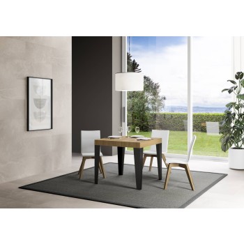 Table Flame Anthracite - Table extensible 90x90/246 cm Frêne Blanc Flamme Structure Anthracite