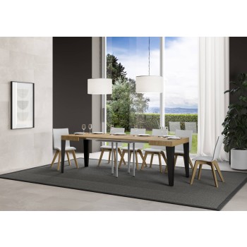 Table Flame Anthracite - Table extensible 90x90/246 cm Frêne Blanc Flamme Structure Anthracite