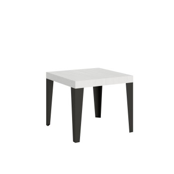 Table Flame Anthracite - Table extensible 90x90/246 cm Frêne Blanc Flamme Structure Anthracite