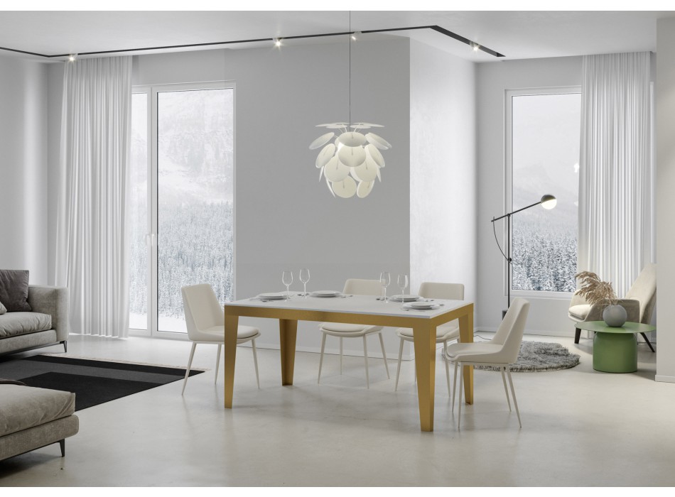 Table Flame Evolution Gold - Table extensible 90x120/380 cm Flame Evolution Frêne Blanc Structure Or