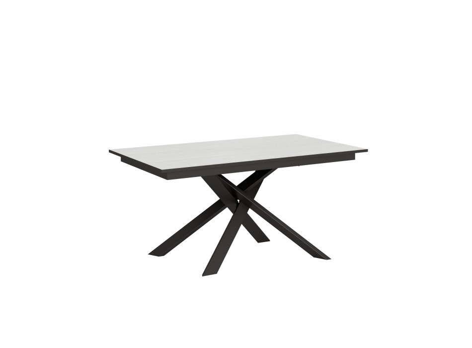 Table Ganty Chant Anthracite - Table extensible 90x160/220 cm Ganty Frêne Blanc - Chant Anthracite Structure Anthracite