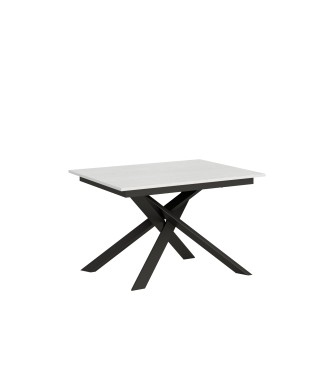 Table Ganty chant assorti - Table extensible 90x120/180 cm Ganty Frêne Blanc - chant assorti avec structure Anthracite