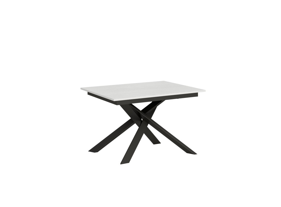 Table Ganty chant assorti - Table extensible 90x120/180 cm Ganty Frêne Blanc - chant assorti avec structure Anthracite