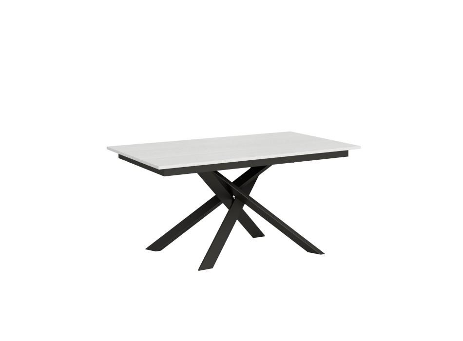 Table Ganty chant assorti - Table extensible 90x160/220 cm Ganty Frêne Blanc - chant assorti avec structure Anthracite