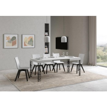 Table Ghibli - Table extensible 80x120/204 cm Ghibli Frêne Blanc Structure Anthracite