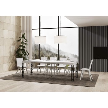 Table Ghibli - Table extensible 90x90/246 cm Ghibli Frêne Blanc Structure Anthracite