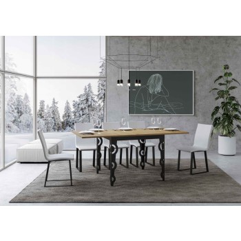 Table Karamay Libra Anthracite - Table ouvrante 90x90/180 cm Karamay Libra Chêne Nature structure Anthracite