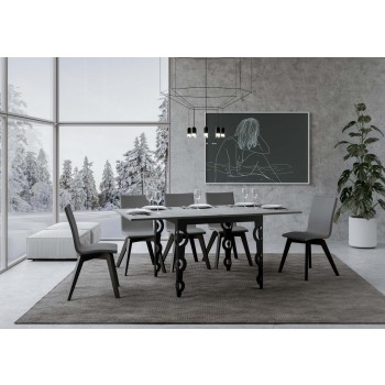 Table Karamay Libra Anthracite - Table ouvrante 90x90/180 cm Karamay Libra Chêne Nature structure Anthracite