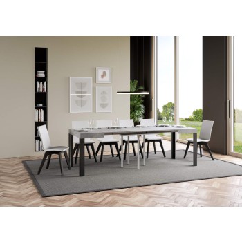 Table Linea - Table extensible 90x90/246 cm Linea Frêne Blanc structure Anthracite