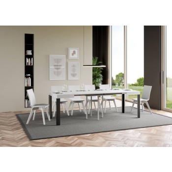 Table Linea - Table extensible 90x90/246 cm Linea Frêne Blanc structure Anthracite