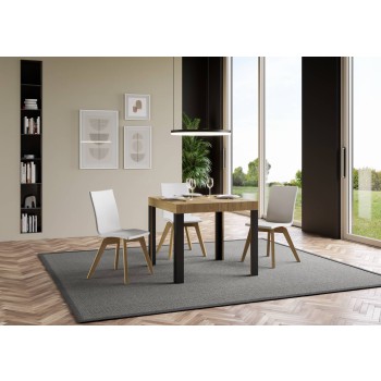 Table Linea - Table extensible 90x90/246 cm Linea Frêne Blanc structure Anthracite