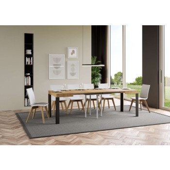 Table Linea - Table extensible 90x90/246 cm Linea Frêne Blanc structure Anthracite