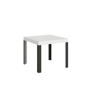 Table Linea - Table extensible 90x90/246 cm Linea Frêne Blanc structure Anthracite