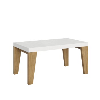 Table Naxy Mix - Table extensible 90x160/264 cm Plateau Frêne Blanc Naxy Mix - Pieds Noyer