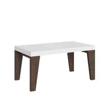 Table Naxy Mix - Table extensible 90x160/264 cm Plateau Frêne Blanc Naxy Mix - Pieds Noyer